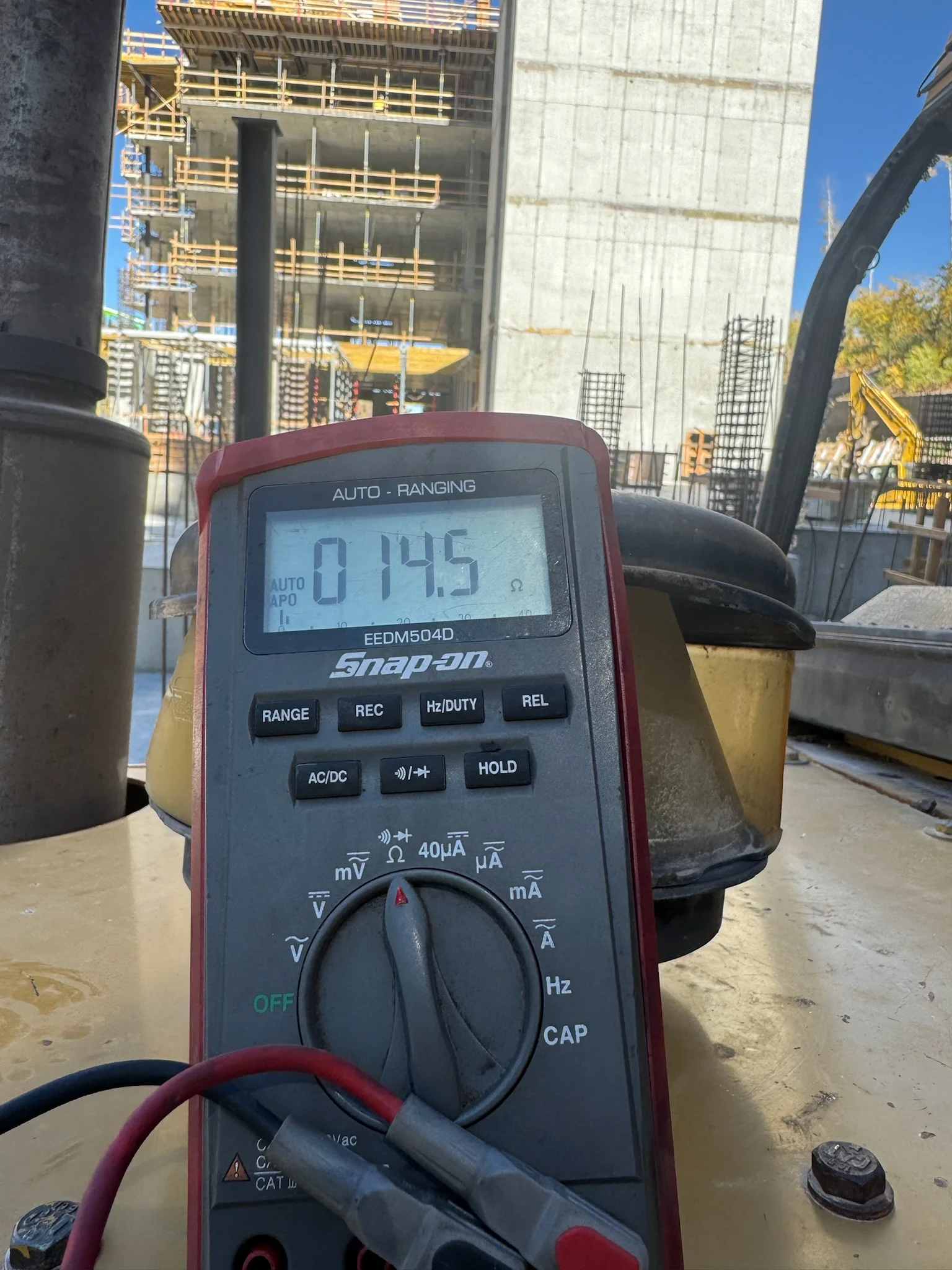 Snap-on diagnostic multimeter testing equipment on a job site